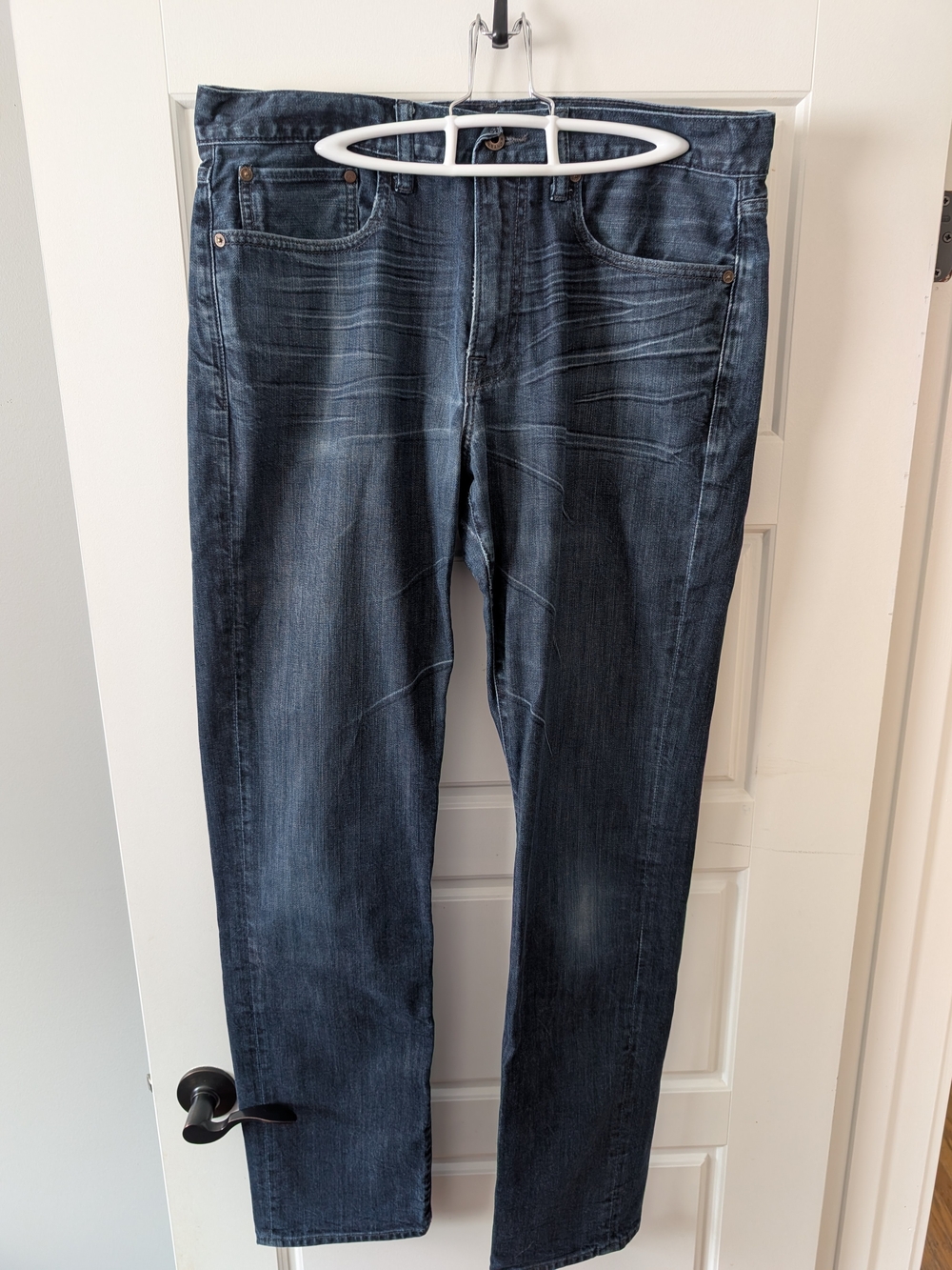 Lucky Brand 121 Heritage Slim Jeans Dark Wash Heavy Whiskering Men's 34x34